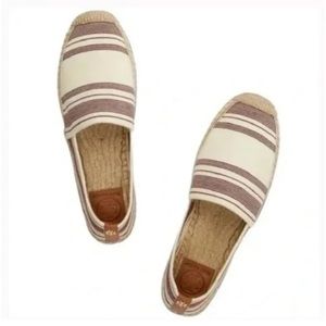Tory Burch Stretch Canvas Espadrilles in Striped Awning Ivory / Plum